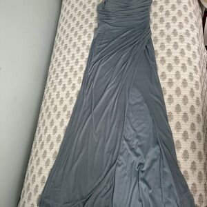 Azazie Gray Asymmetrical Ruched One Shoulder Gown